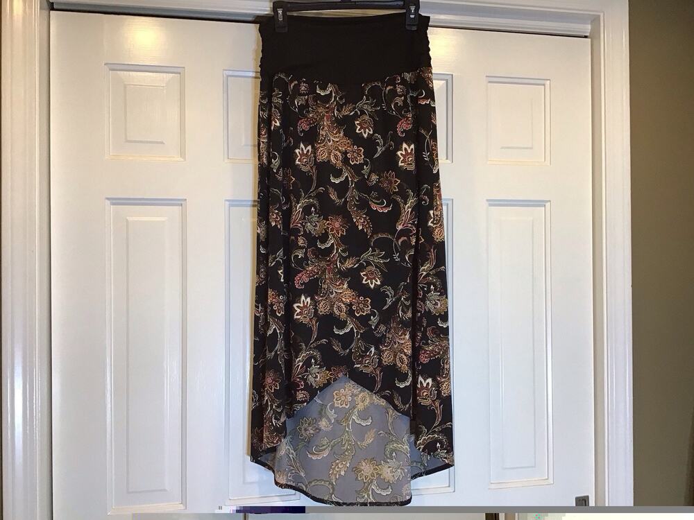 Women's XL Skirt Black Paisley Hi Low Tulip Hem Dark Romantic Fairy Grunge Boho